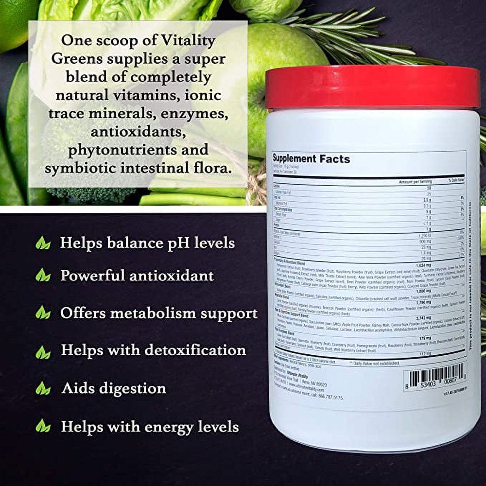 Power Greens Superfood Powder - Certified Organic, Spirulina, Chlorella and Whole Food Plant Extracts, Probiotics and Digestive Enzymes - Berry Flavor