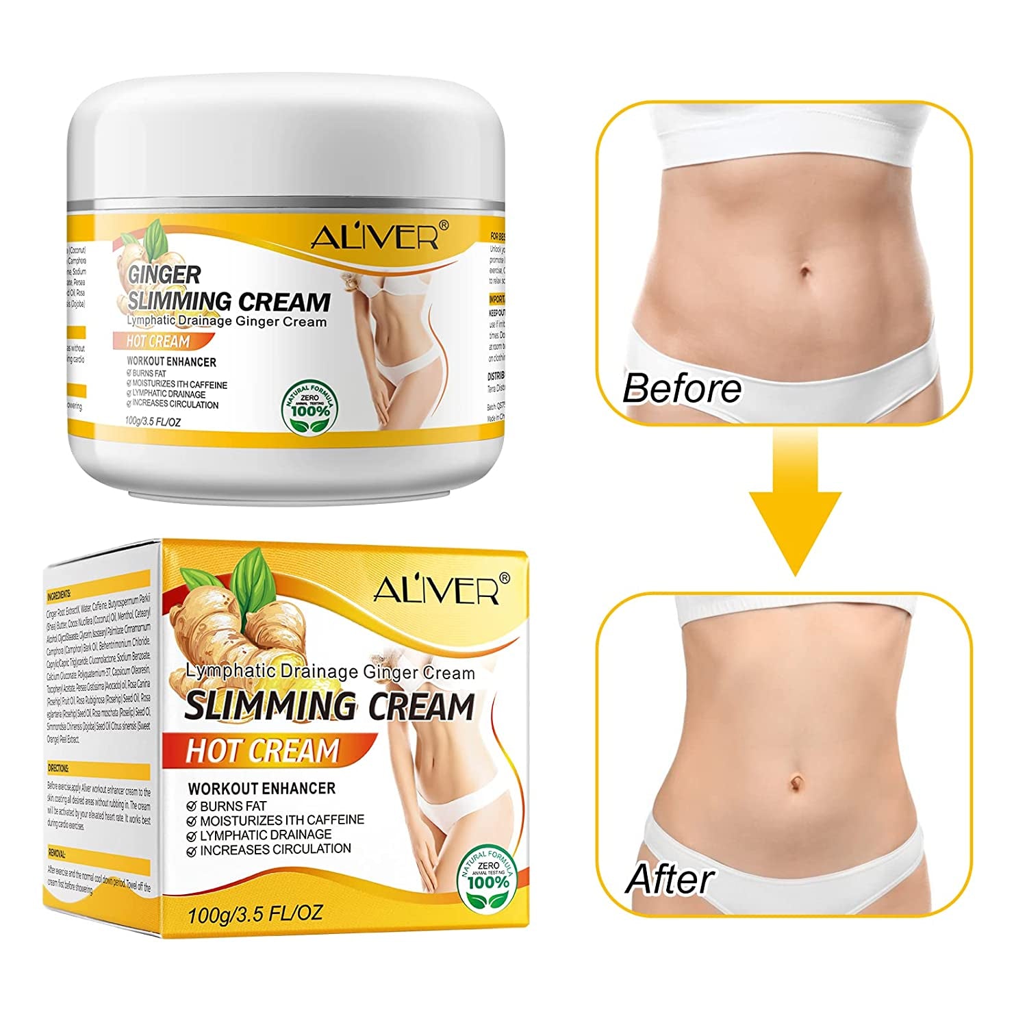 2PCS VOGSIG Ginger Slimming Cream - anti Cellulite, Fat Burning, Tightening & Moisturizing, 1Oz Each