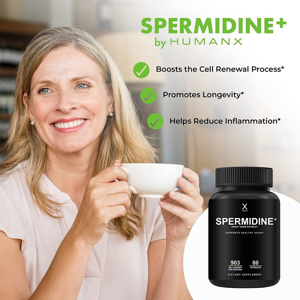 HUMANX Spermidine+ (USA Third Party Tested) - Spermidine-Rich Wheat Germ Extract & Zinc to Activate Cellular Renewal - Non-Gmo, Spermidine Capsules - Supports Healthy Aging - Spermidine Supplement