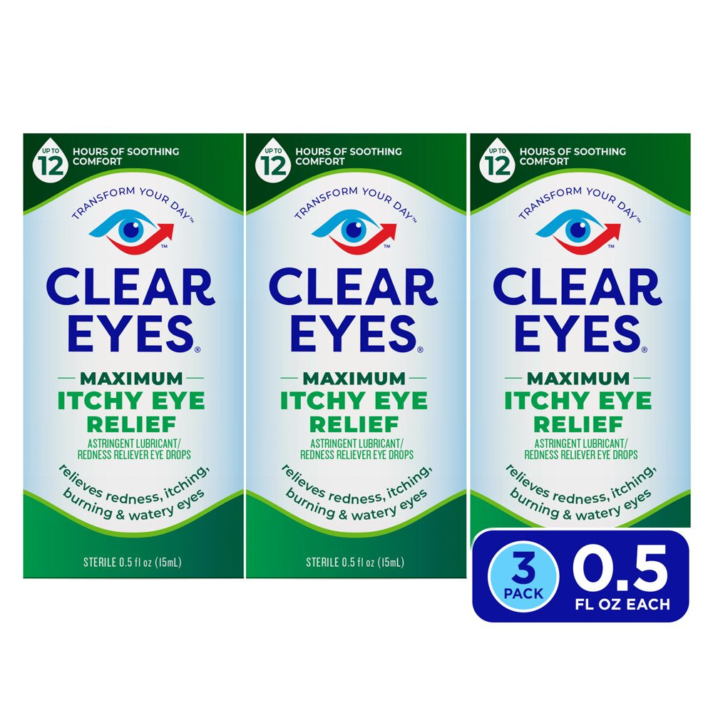 Clear Eyes Maximum Itchy Eye Relief Lubricant Eye Drops, 0.5 Fl Oz, Pack of 3