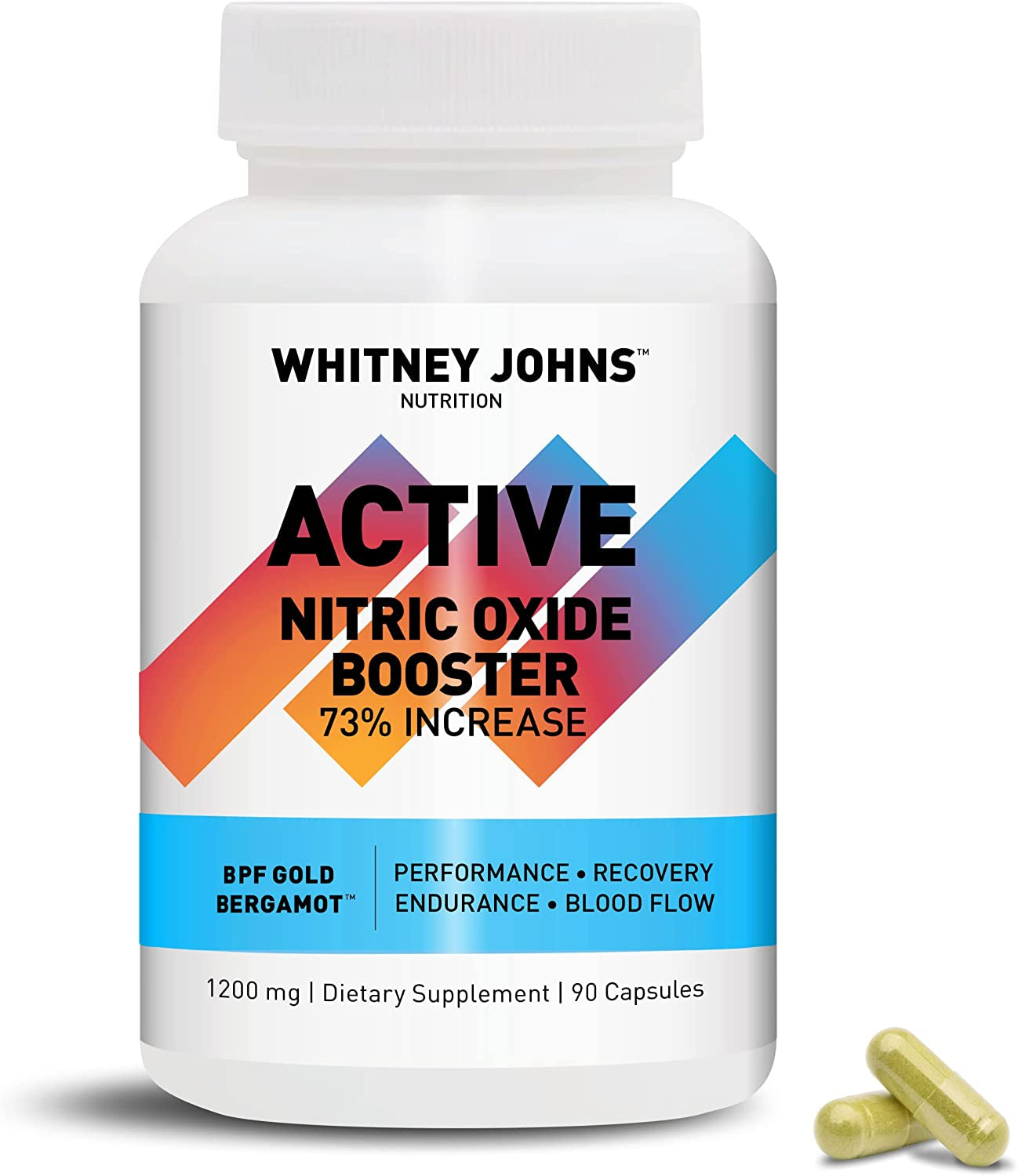 Whitney Johns Nitric Active - Nitric Oxide Booster Clinically Tested for a Natural Energy Pure Boost of Athletic Performance, Endurance, Increased Oxygen Intake (VO2 Max) & Workout Recovery - 90 Caps