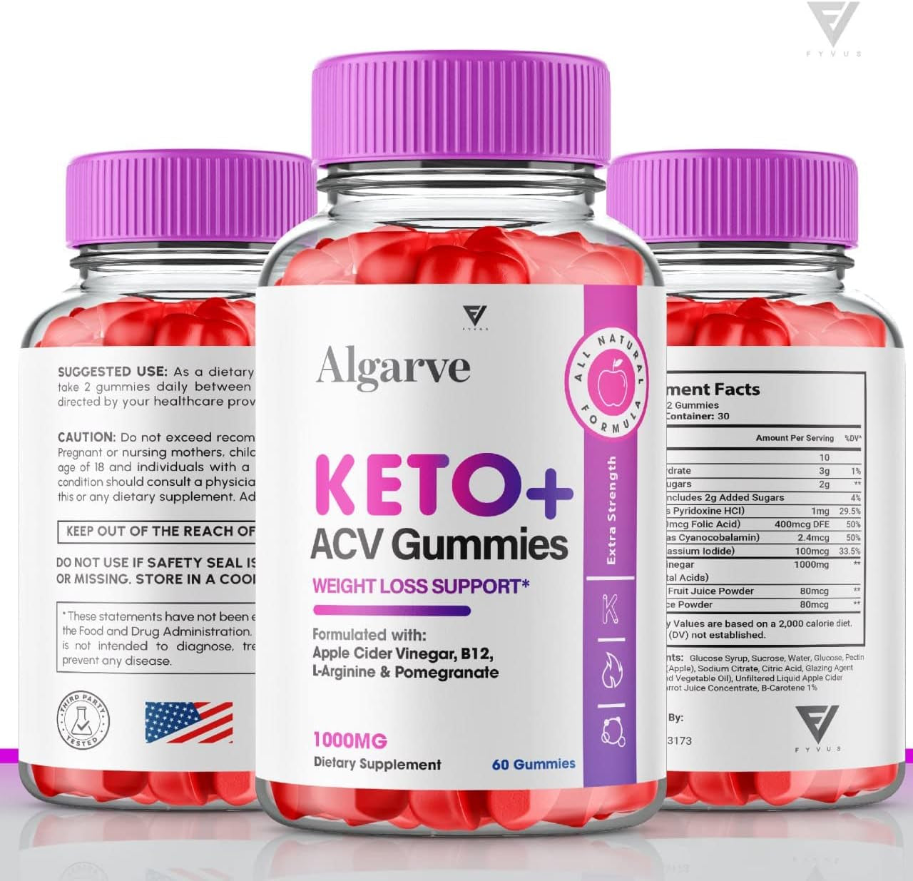 (2 Pack) Algarve Keto Gummies for Weight Loss Algrave Keto + ACV, Algarve Keto plus AVC ATV Advanced Gummies Belly Fat Diet Burner, Apple Cider Vinegar Women Men (120 Gummies)