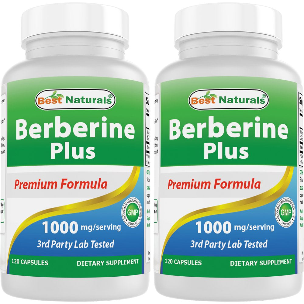 2 Pack Best Naturals Berberine plus 1000 Mg per Serving 120 Capsules | Berberine HCL Extract Helps Support Healthy Blood Sugar Levels, Digestion & Immunity (Total 240 Capsules)