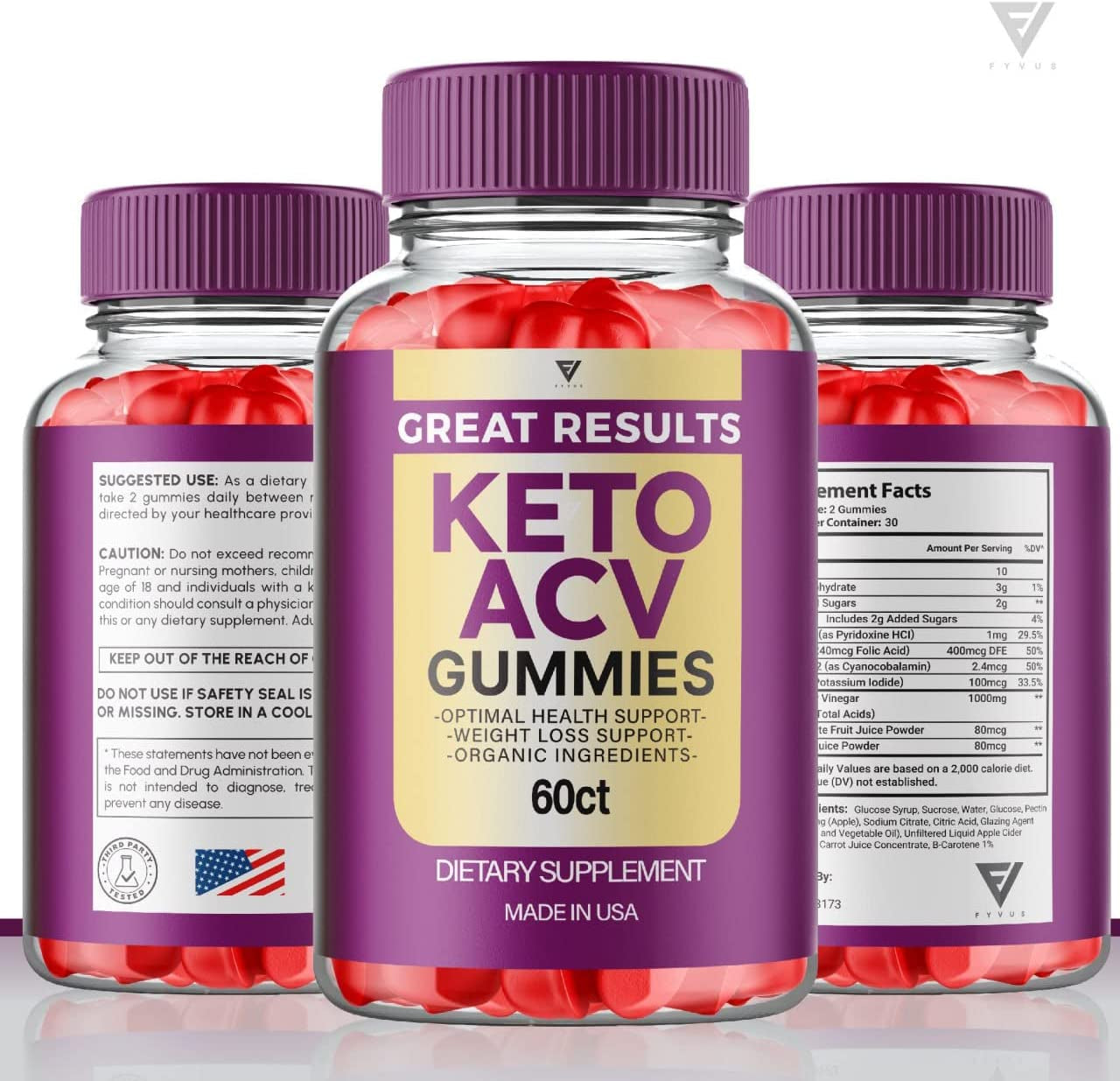 Great Results Keto ACV Gummies - Keto ACV Gummies Advanced Weight Loss Belly, Keto plus AVC Work Fast Burner Folate Apple Cider Vinegar Supplement Women Men (60 Gummies)