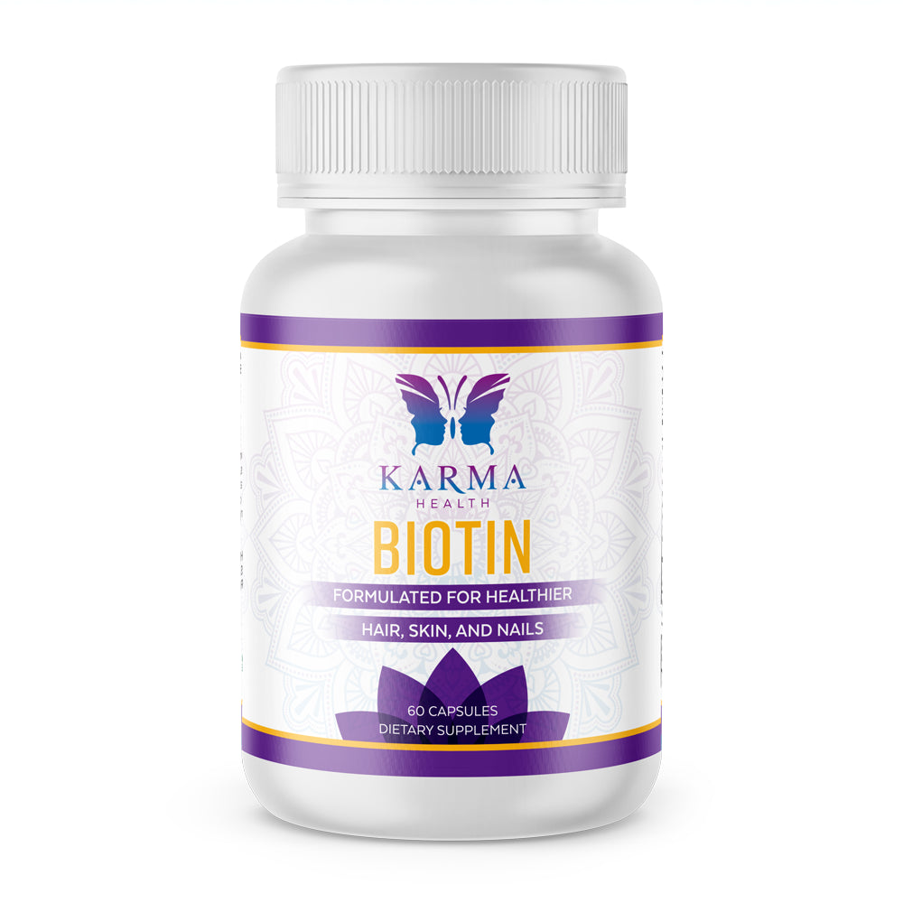Karma Health Biotin Formulated for Healthier Hair, Skin, and Nails - Vitamin Supplement - Supports Metabolism for Energy - 60 Rapid Release Capsules - GMO Free - Made in USA - 5 Pack