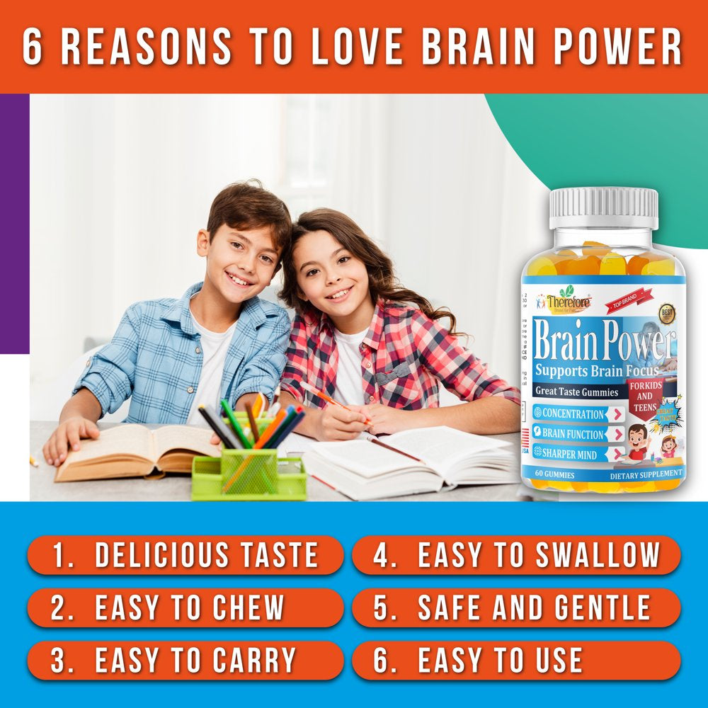 Brain Booster Supplement Focus Gummies Vitamins for Kids & Teens, Brain Focus, Memory, Learning, Accuracy and Concentration Tasty 60 Chewable Gummies