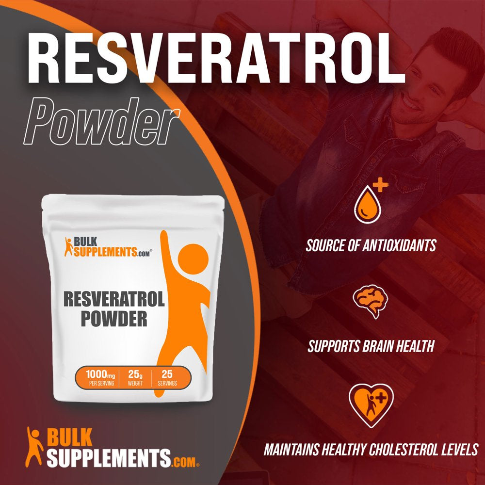 Bulksupplements.Com Resveratrol Powder, 1000Mg - Brain, Heart & Joint Support Supplement (25G - 25 Serv)