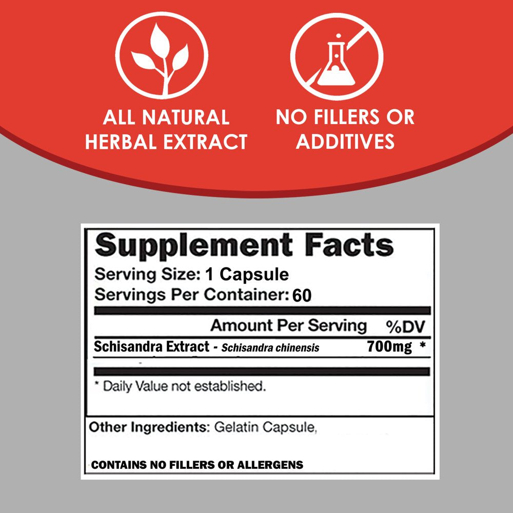 VH Nutrition Schisandra 700Mg Adrenal Support Supplement - Enhance Immune System, Stress Relief, Fertility, Digestive Health & More - 60 Capsules