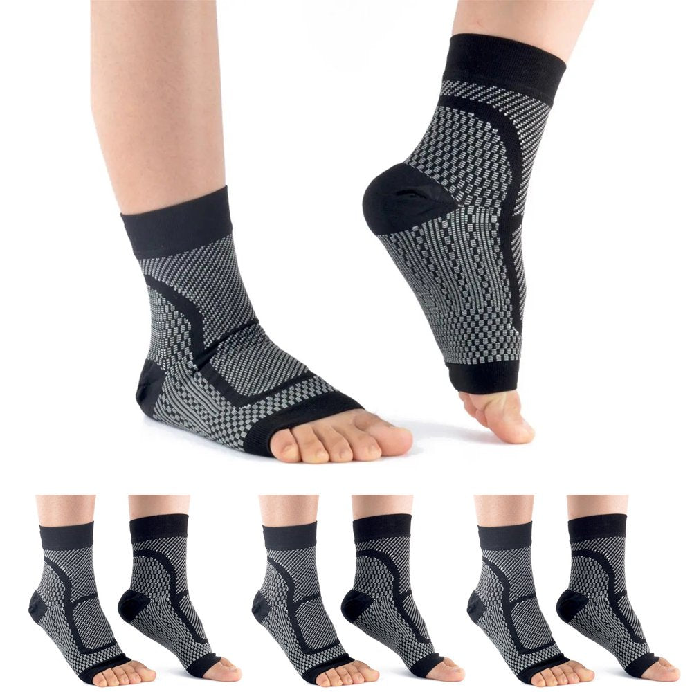 4 Pairs Sports Compression Socks to Relieve Heel and Arch Pain Neuropathy Socks(Black-S/M)