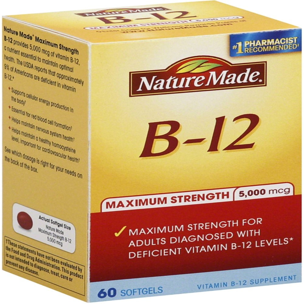 Nature Made B-12 Maximum Strength Softgels 5000 Mcg 60 Ea (Pack of 6)