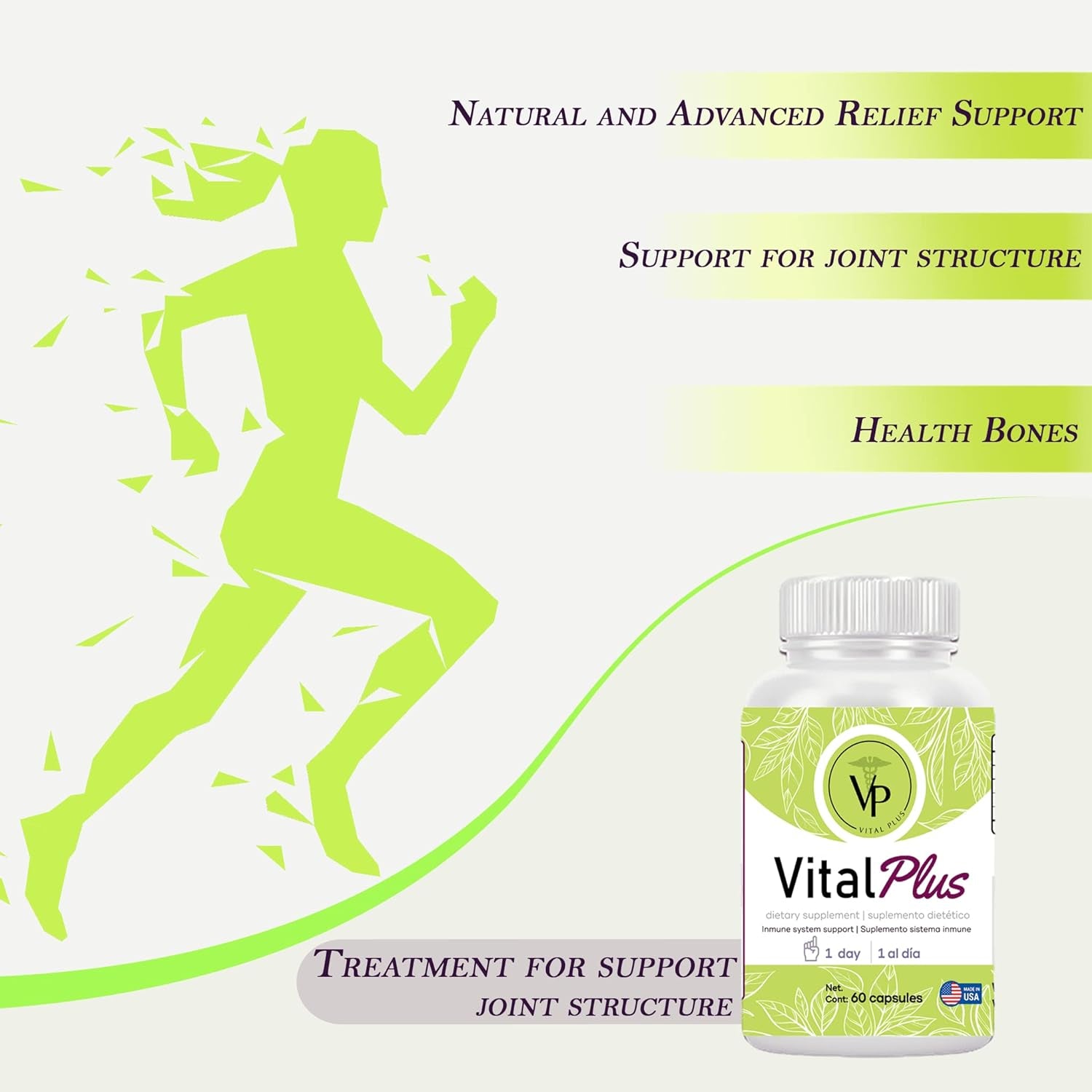 Vital plus - Treatment for Varicose Veins and Support Joint Structure - Energy Supplement - 100% Organic 60 Capsules