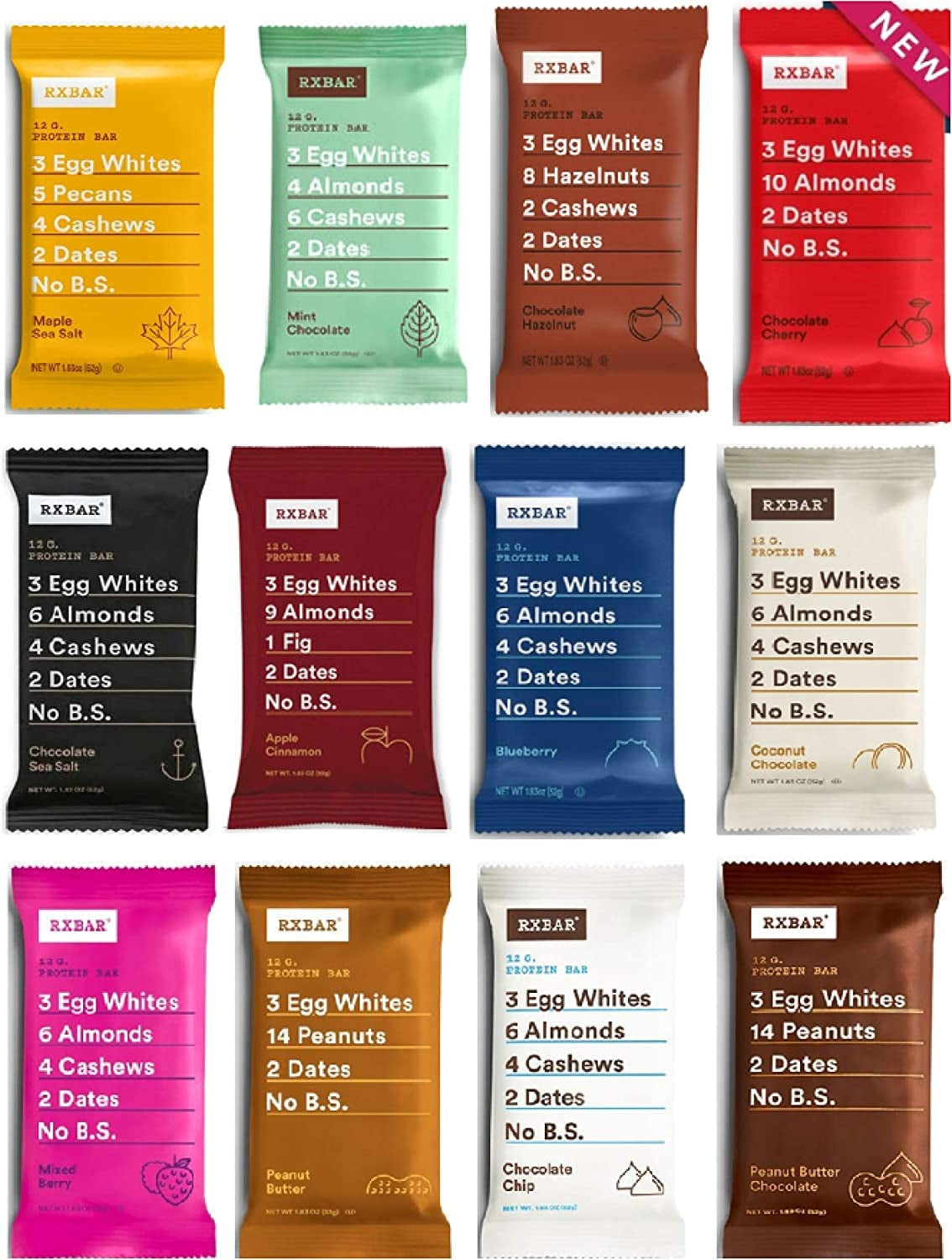 RXBAR Real Food Protein Bar, Assorted Variety Pack, Gluten-Free, 1.83 Oz, (Variety, 24 Count)