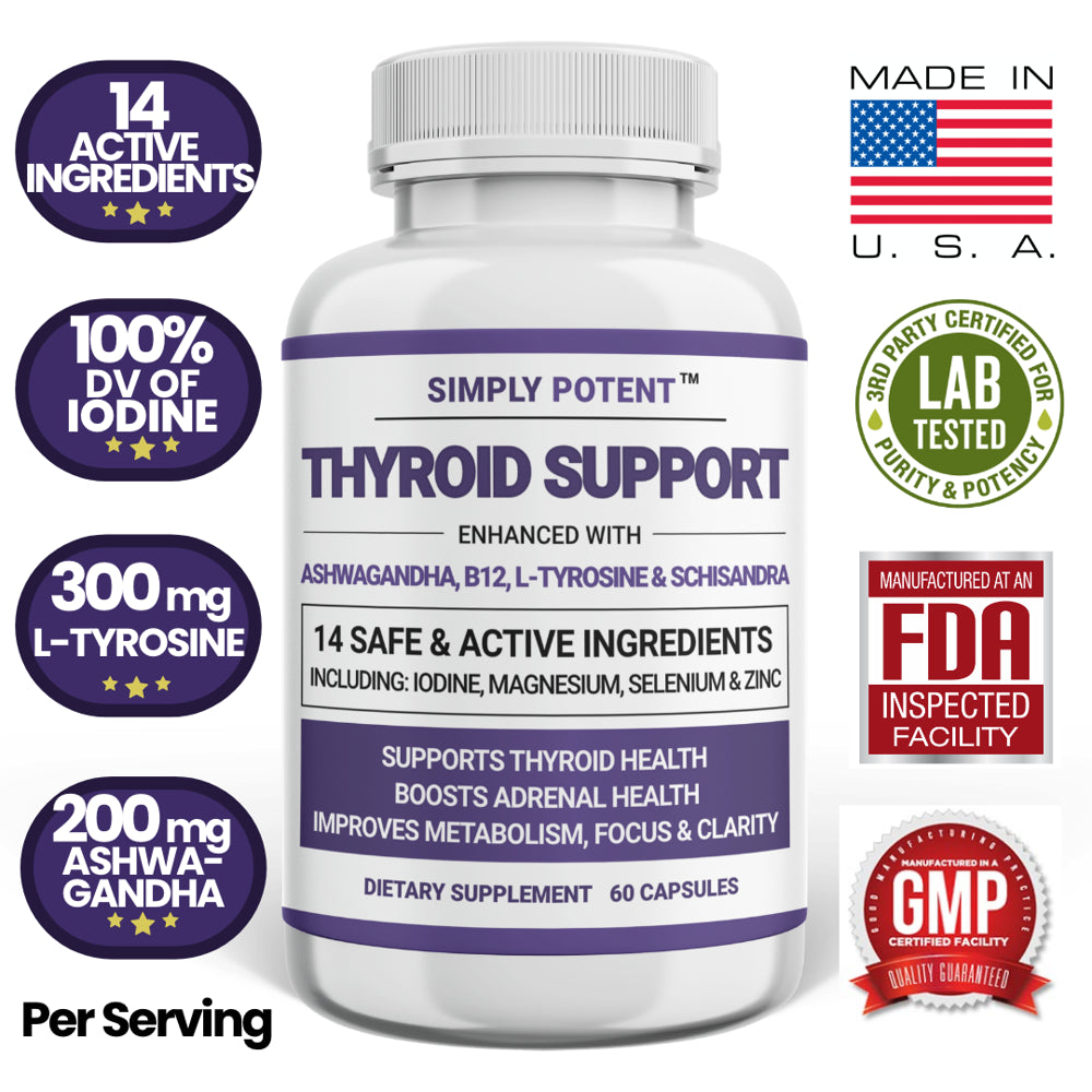 Thyroid Support & Adrenal Support Supplement for Energy, Metabolism, Weight Loss, Cortisol Balance, Stress & Fatigue Relief, 60 Capsules