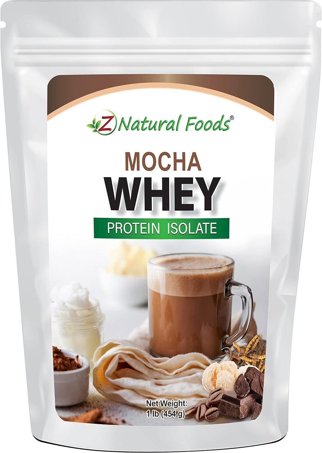 Z Natural Foods Mocha Whey Protein Powder, Cold Process Gluten Free Protein Powder, Superfood Supplement Protein Powder, 1 Lbs