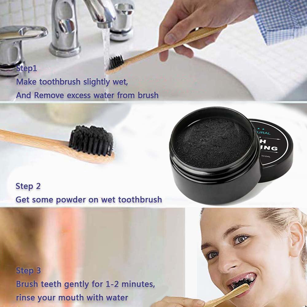 2Pcs Teeth Whitening Activated Charcoal Toothpaste Teeth Whitening Powder with Bamboo Toothbrushes, Coconut Charcoal Powder Teeth Whitener, Care for Teeth