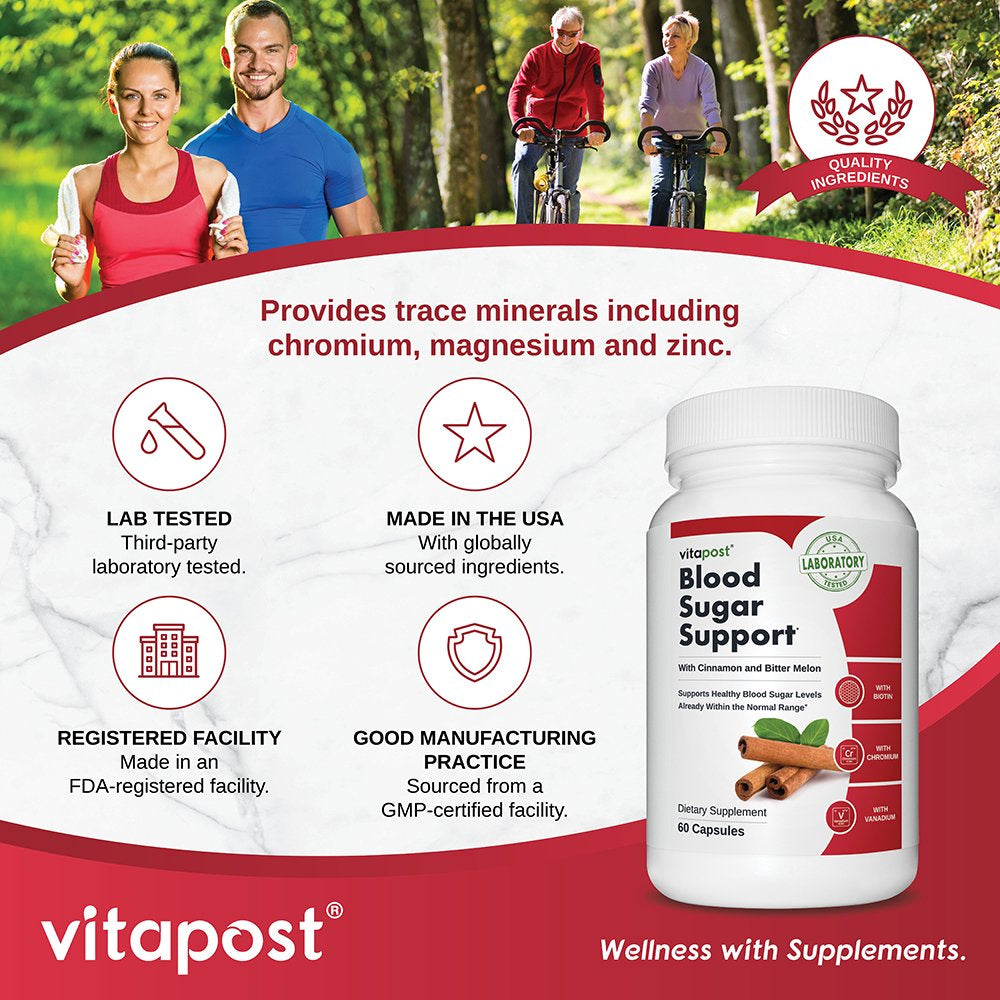 Vitapost Blood Sugar Support Supplement with Chromium and Bitter Melon - 60 Capsules