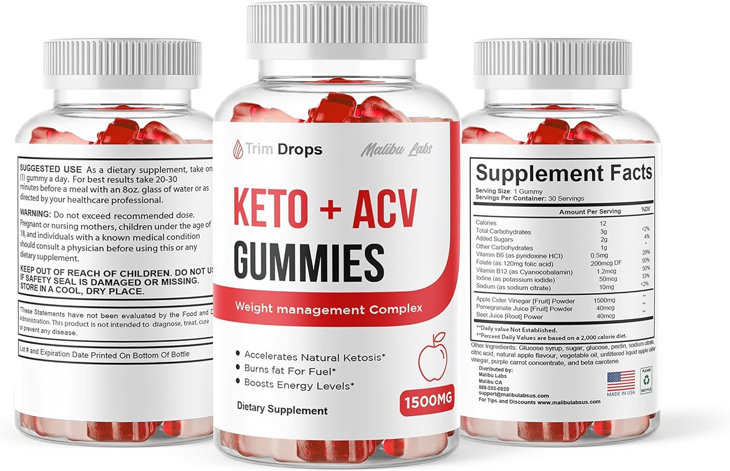 Trim Drop Apple Cider Vinegar Gummies, ACV Ketosis Drops Strong Time Released Formula, 1500Mg Once a Day, Ketogenic Support Supplement, Ketos Shark Gummy, (2 Pack) Two Bottles, 60 Day Supply Tank