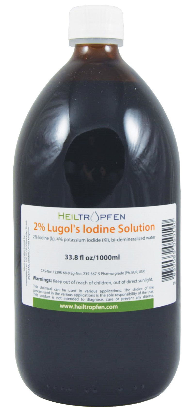 2% Lugols Iodine Solution. 33.8 Fl Oz - 1000 Ml. Made with 2 Percent Iodine and 4% Potassium Iodide. Heiltropfen