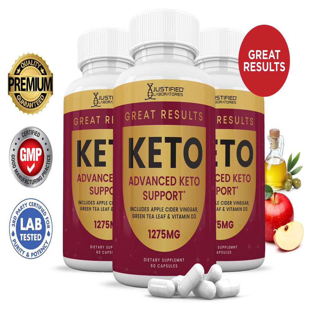 (3 Pack) Justified Laboratories Great Results Keto ACV MAX Pills 1675Mg Dietary Supplement 180 Capsules