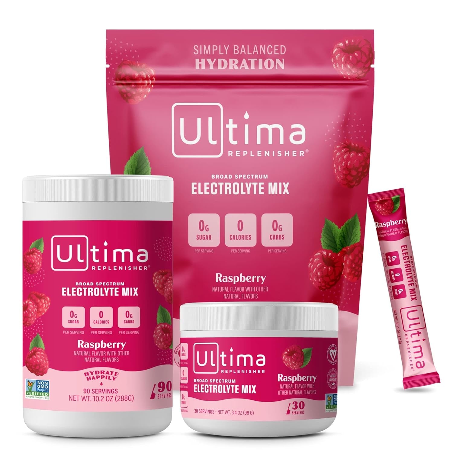 Ultima Replenisher Hydration Electrolyte Powder- Keto & Sugar Free- at Home & on the Go Convenience Bundle- Feel Replenished, Revitalized- Raspberry, 30 Serving Canister & 20 Serving Stickpack