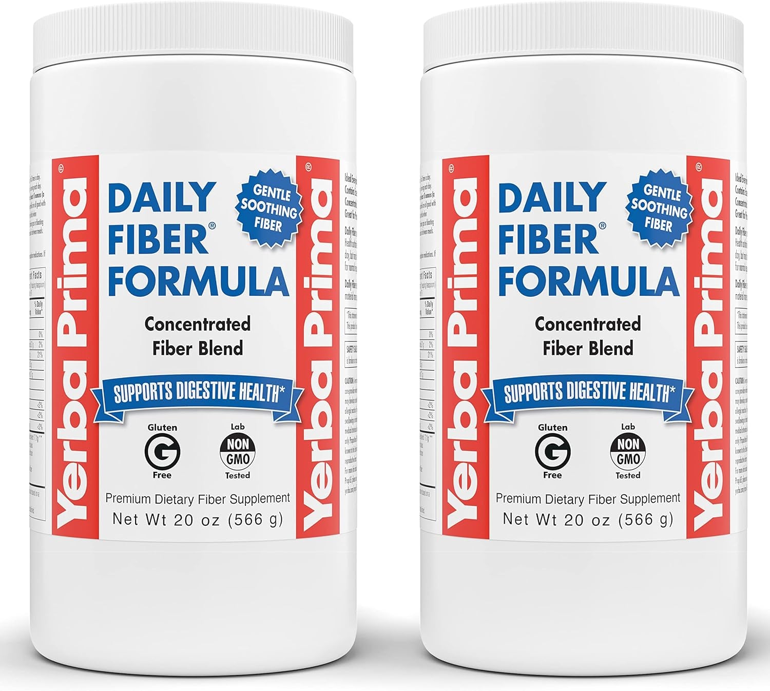 Yerba Prima Daily Fiber Formula - 20 Oz Powder (Pack of 2) - Unflavored, Concentrated Blend of Soluble/Insoluble, Psyllium Seed Husks, Acacia Gum, Apple Fiber Supplement - Regularity Colon Cleanser