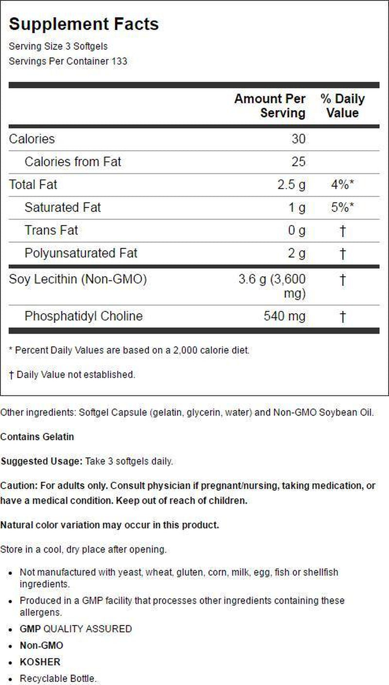 NOW Supplements, Lecithin 1200 Mg with Naturally Occurring Phosphatidyl Choline, 400 Softgels