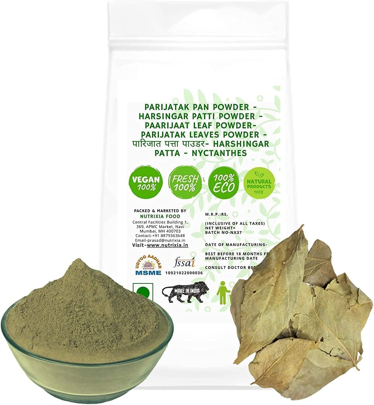 PUB Parijatak Pan Powder-Harsingar Patti Powder-Paarijaat Leaf Powder-Parijatak Leaves Powder-Harshingar Patta-Nyctanthes Arbor-Tristis (500 GMS)