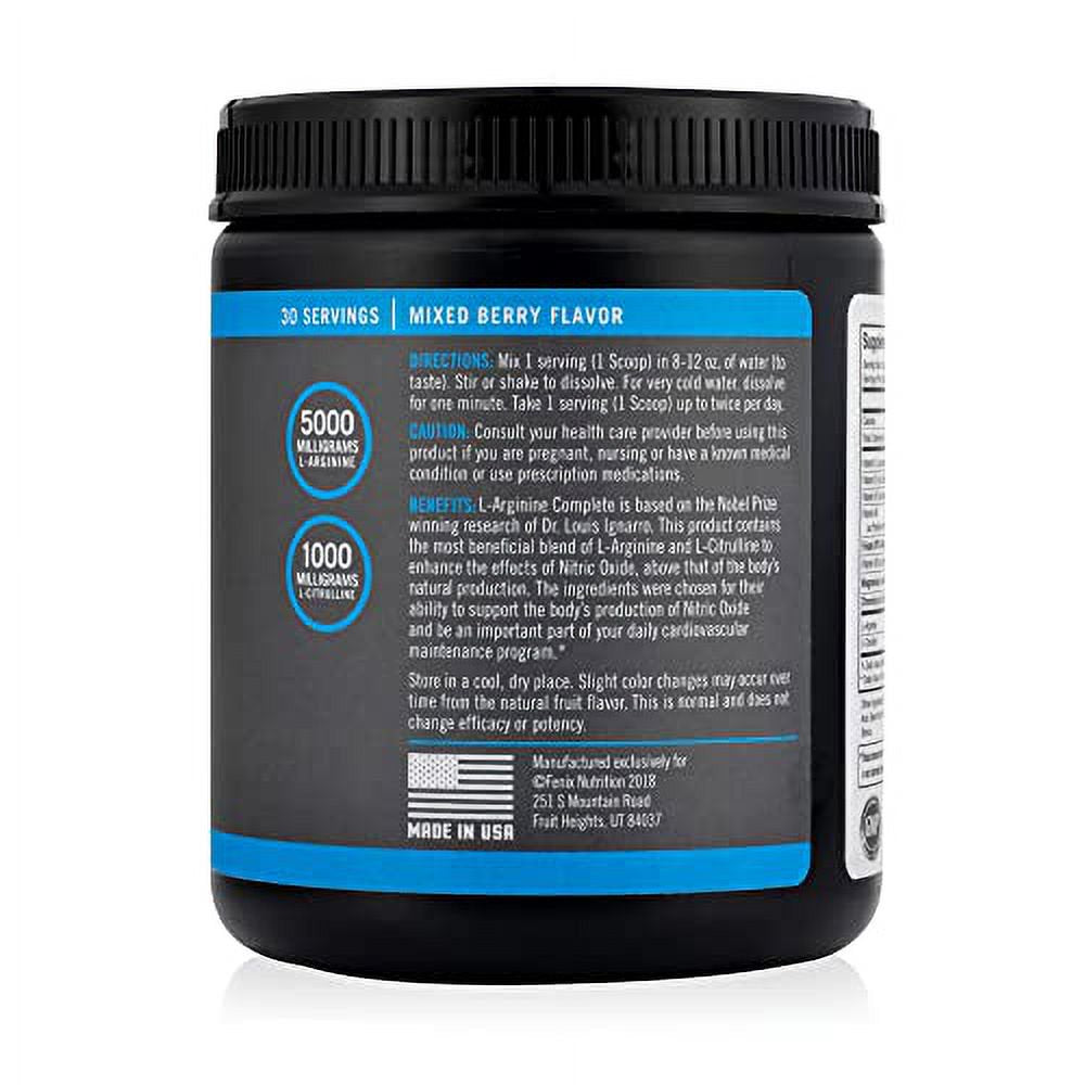 Fenix Nutrition L-Arginine Complete, Mixed Berry - 5000Mg L Arginine, Nitric Oxide Booster, Natural Supplement, Increases Energy and Endurance