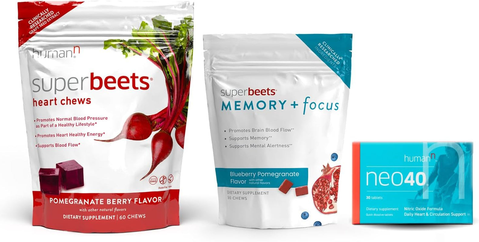 Humann Superbeets Superbeets Heart Chews & Memory + Focus Chews & Neo40 Daily Bundle