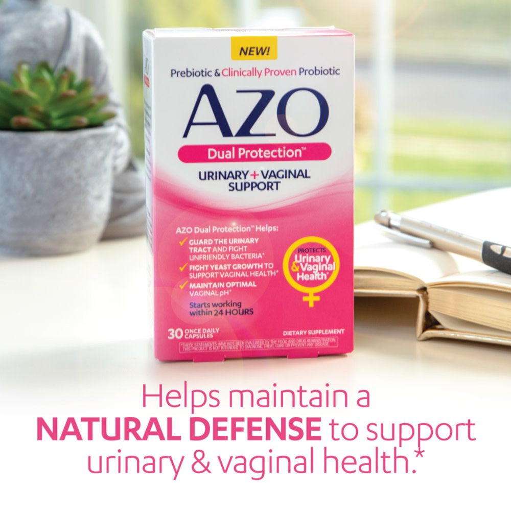 AZO Dual Protection™, Urinary + Vaginal Support*, Women'S Prebiotic and Clinically-Proven Probiotic, 30 Count