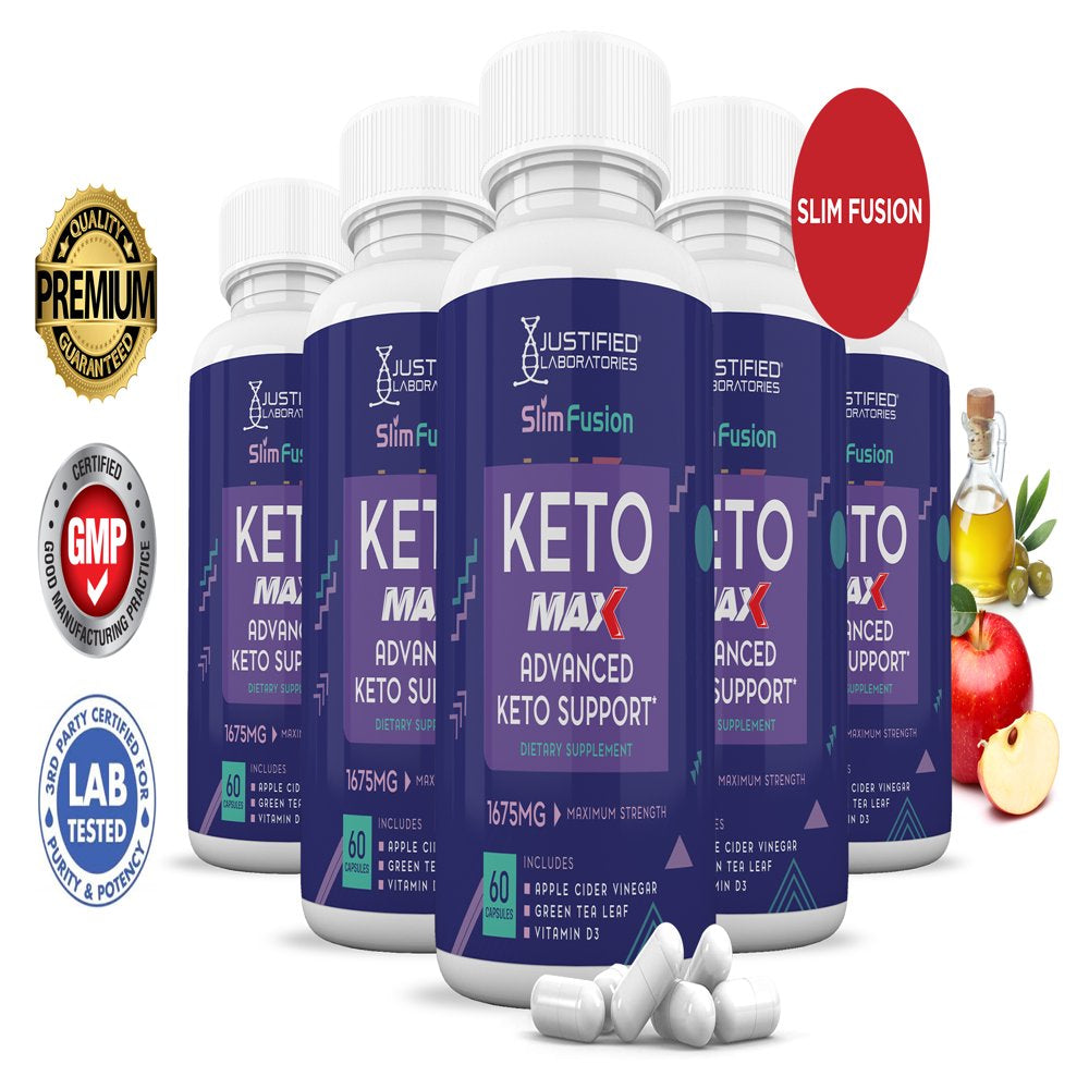 (5 Pack) Slim Fusion Keto ACV MAX Pills 1675Mg Alternative to Gummies Dietary Supplement 300 Capsules