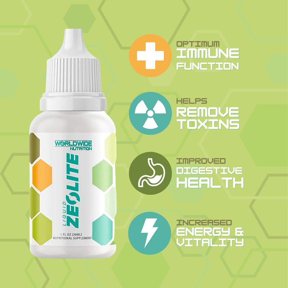 Worldwide Nutrition Liquid Zeolite Drops - Zeolite Detox Cleanse Your Immune System - Natural Energy and Gut Health Supplement - Promotes Ph Balance - 1 Fl Oz 60 Servings Bottle