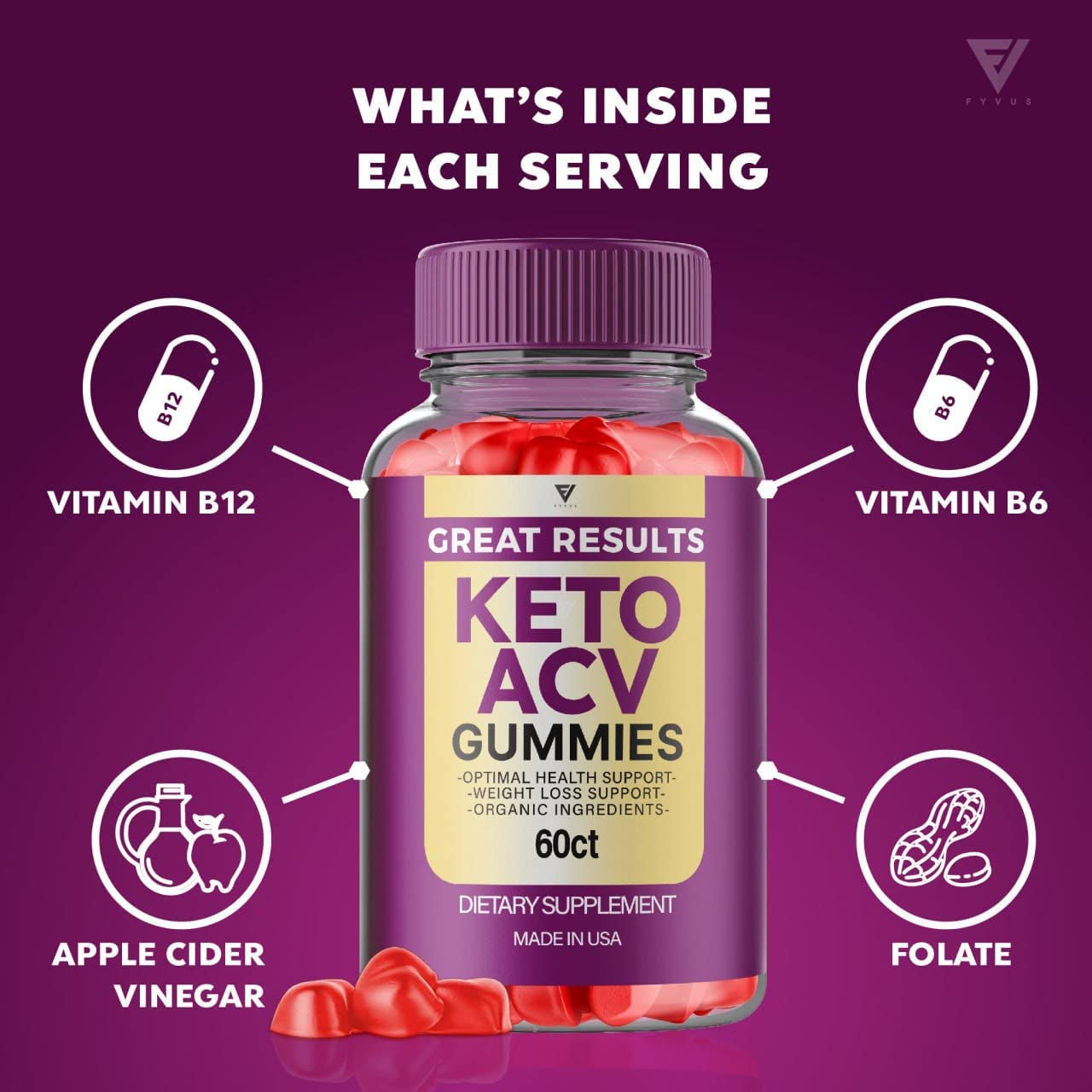 Great Results Keto ACV Gummies - Keto ACV Gummies Advanced Weight Loss Belly, Keto plus AVC Work Fast Burner Folate Apple Cider Vinegar Supplement Women Men (60 Gummies)