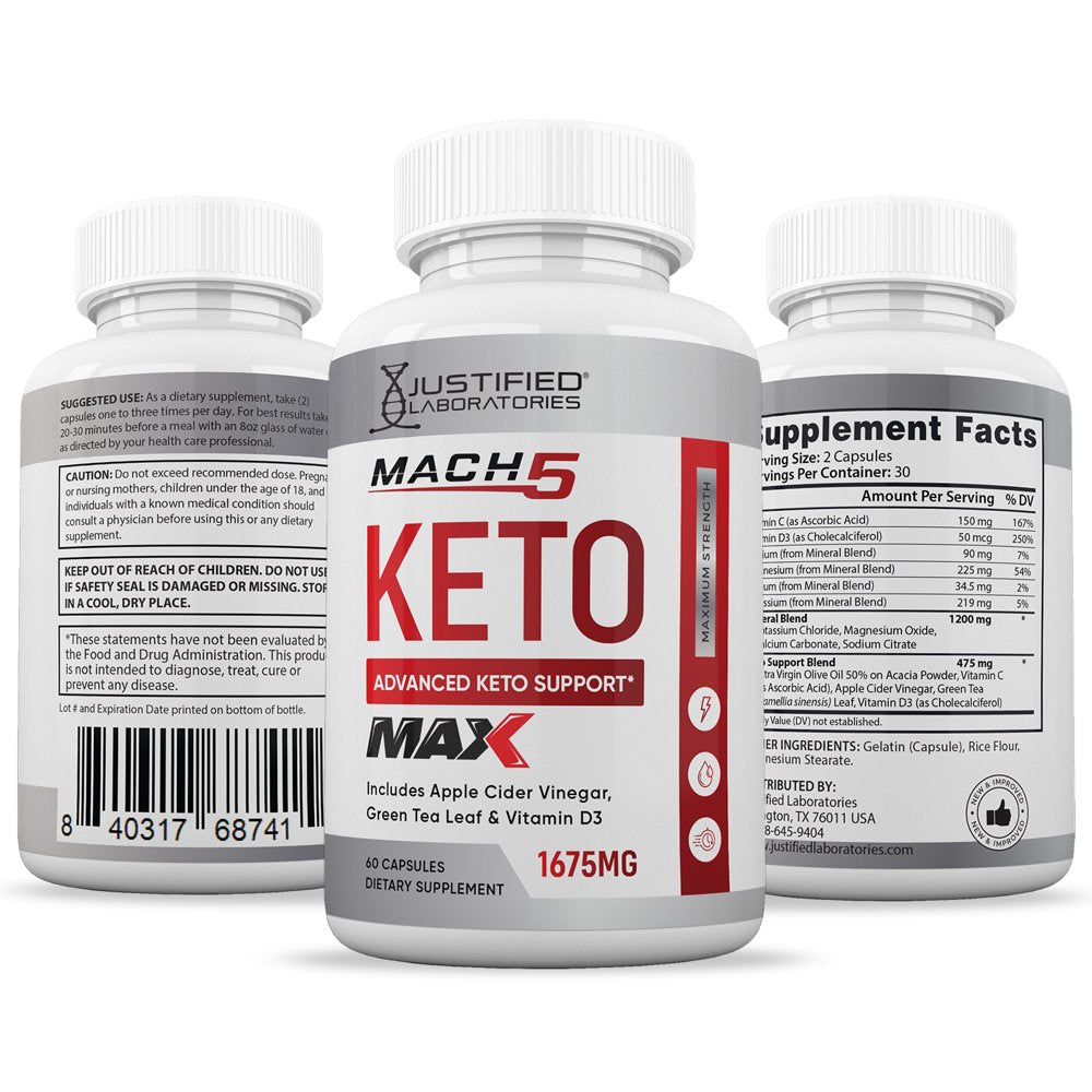 (3 Pack) Mach 5 Keto ACV MAX Pills 1675Mg Dietary Supplement 180 Capsules