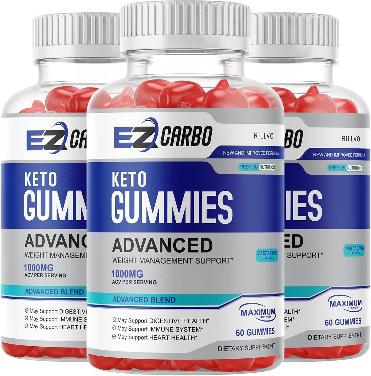 (3 Pack) EZ Carbo Keto Gummies, Ezcarbo Advanced Ketogenic Gummy Formula (180 Gummies)