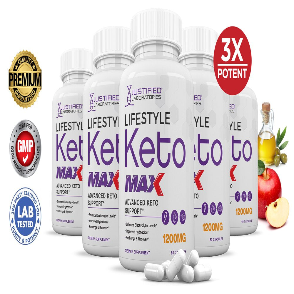 (5 Pack) Lifestyle Keto Max 1200MG Pills Includes Apple Cider Vinegar Gobhb Strong Exogenous Ketones Advanced Ketogenic Supplement Ketosis Support for Men Women 300 Capsules