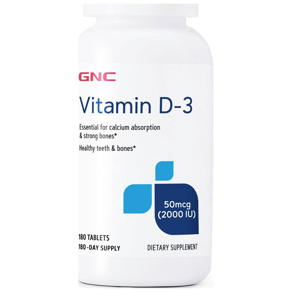 GNC Vitamin D-3 50Mcg, 180 Tablets, Supports Healthy Bones and Teeth
