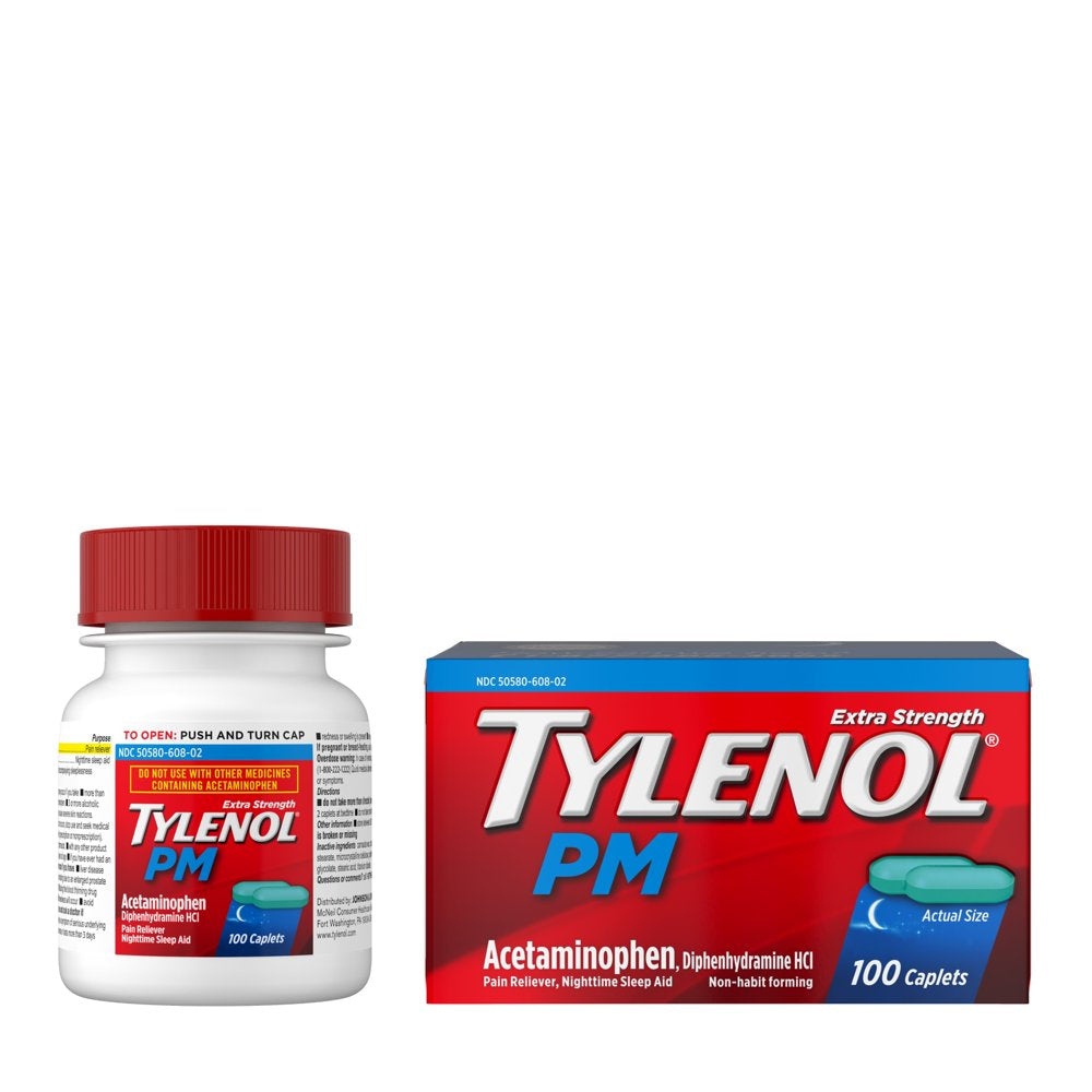 Tylenol PM Extra Strength Pain Reliever & Sleep Aid Caplets, 100 Ct