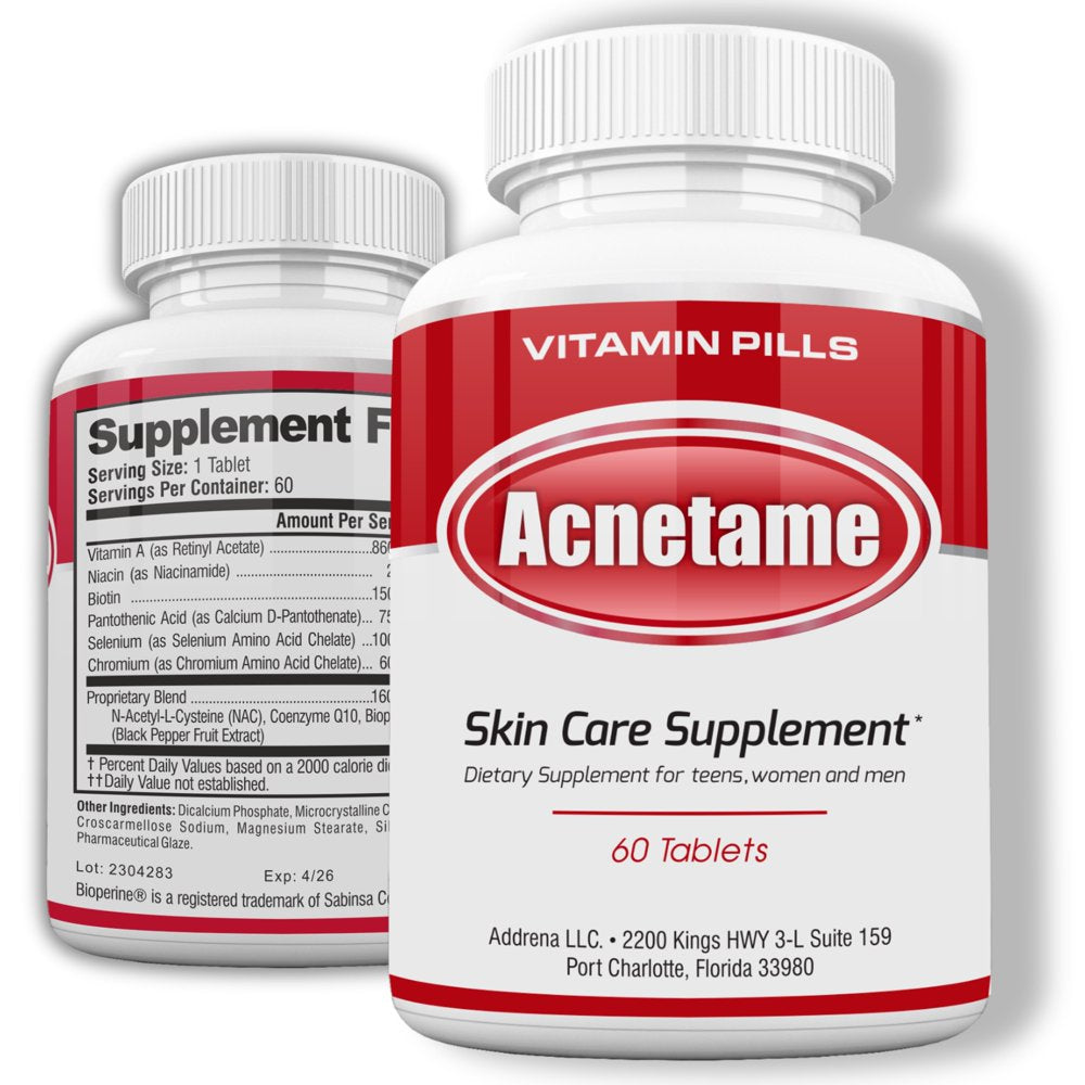 Acnetame- Designed as Clear Skin Supplement Pills for Oily Skin & Blemishes for Women, Men, and Adults- 60Ct Tablets