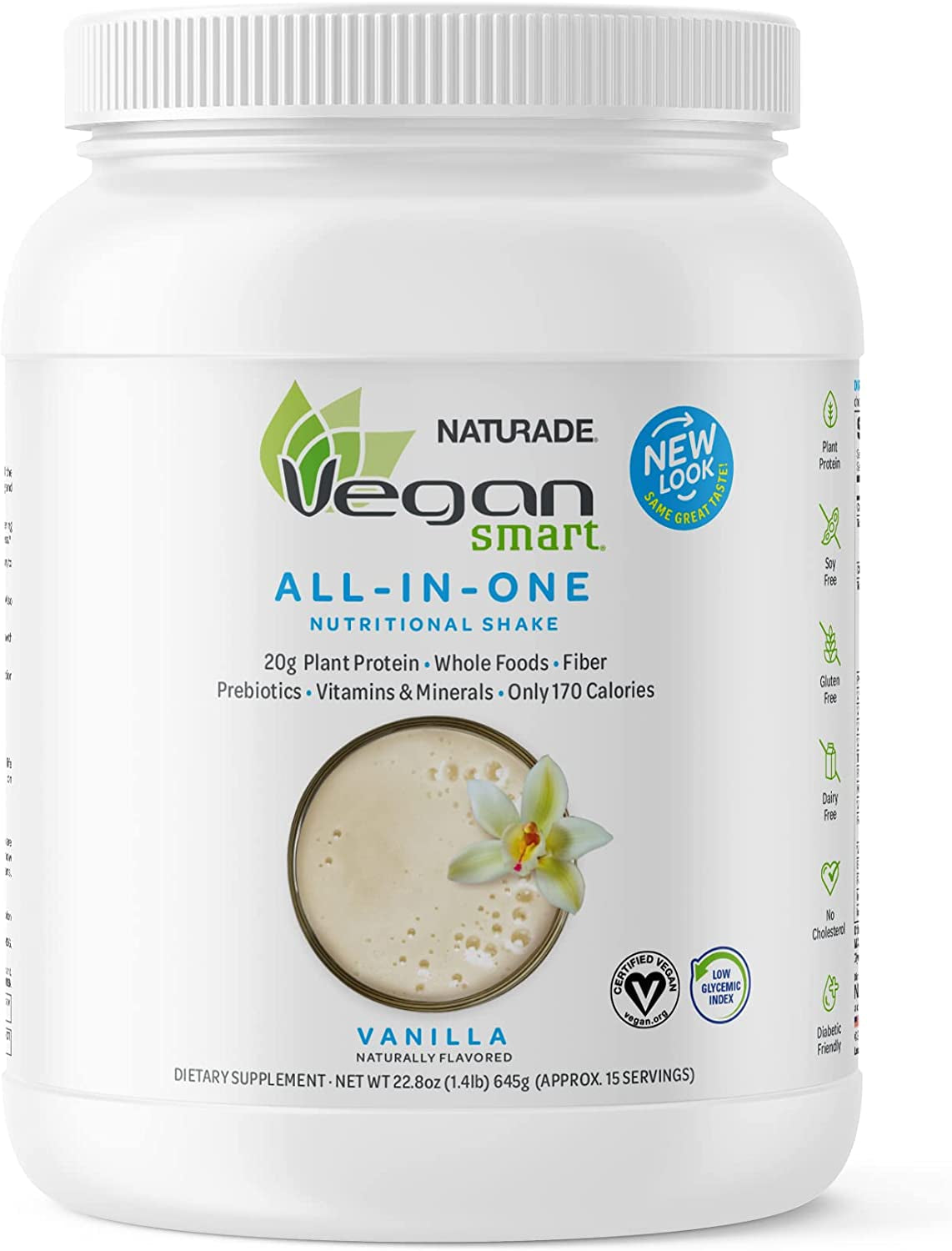 Vegansmart Naturade Plant Based Vegan Protein Powder - All-In-One Nutritional Shake Protein Blend - Gluten Free & Non-Gmo - Vanilla (15 Servings)