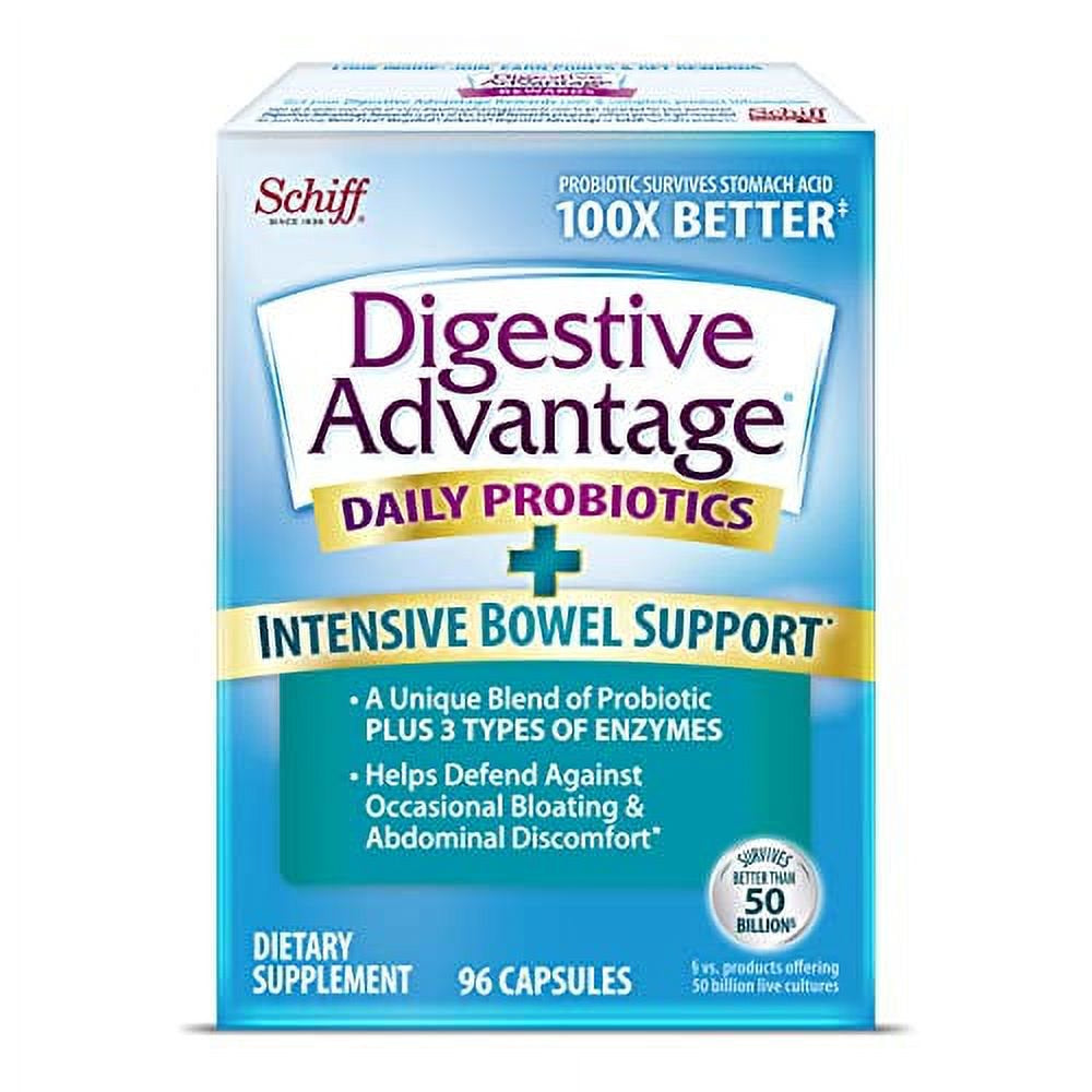 Digestive Advantage IBS Probiotics for Digestive Health & Intensive Bowel Support, Probiotics for Women & Men with Digestive Enzymes, Support for Occasional Bloating & Gut Health, 96Ct Capsules