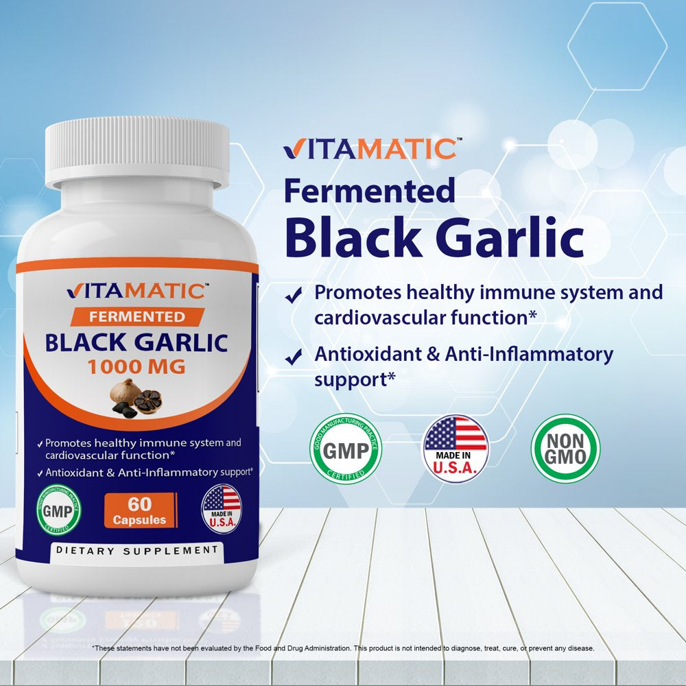 Vitamatic Fermented Black Garlic Extract 1000 Mg 60 Capsules - Non-Gmo, Gluten Free - Antioxidant and Cholesterol Support