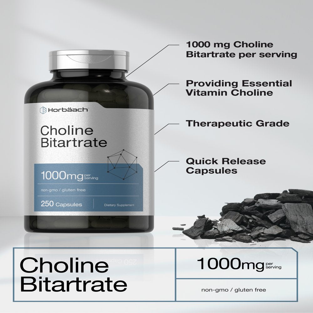 Choline Bitartrate | 1000Mg | 250 Capsules | High Potency | by Horbaach