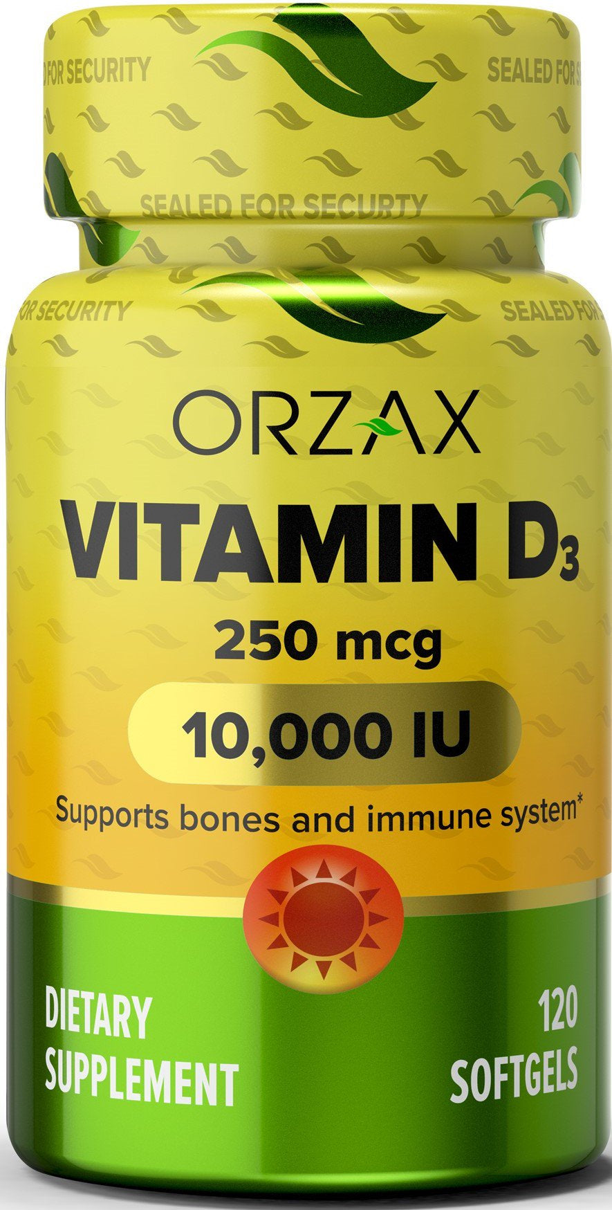 ORZAX Vitamin D3 10000 Iu, 120 Days Supply, 125 Mcg Vitamin D3 Mini Softgel, 120 Count