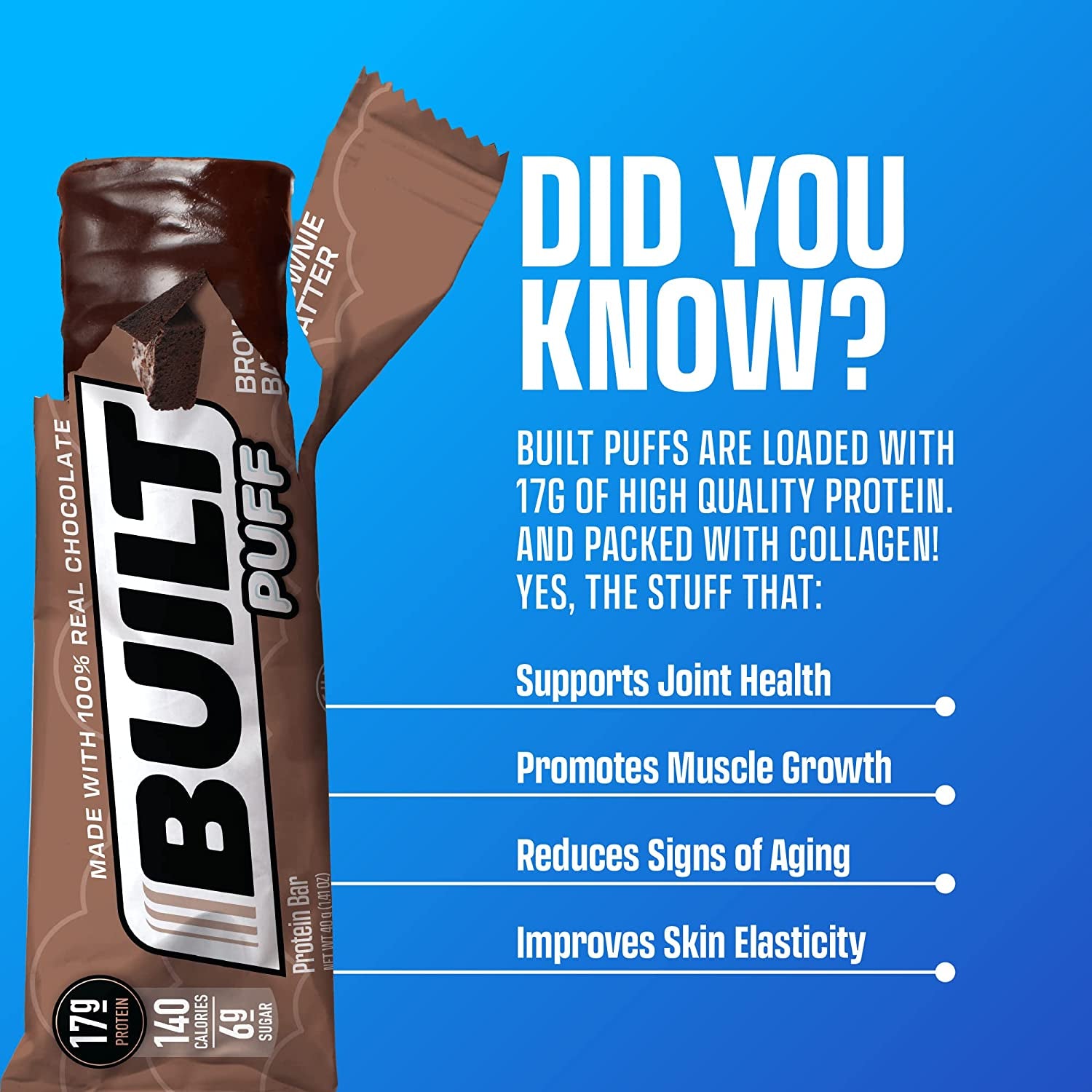 BUILT Protein Bars, Variety Pack, 12 Count, Protein Snacks with 17G of High Protein, Collagen, Chocolate Protein Bar, Only 4-6G in Sugars, Perfect Breakfast Bar, on the Go Protein Snack, Post Workout