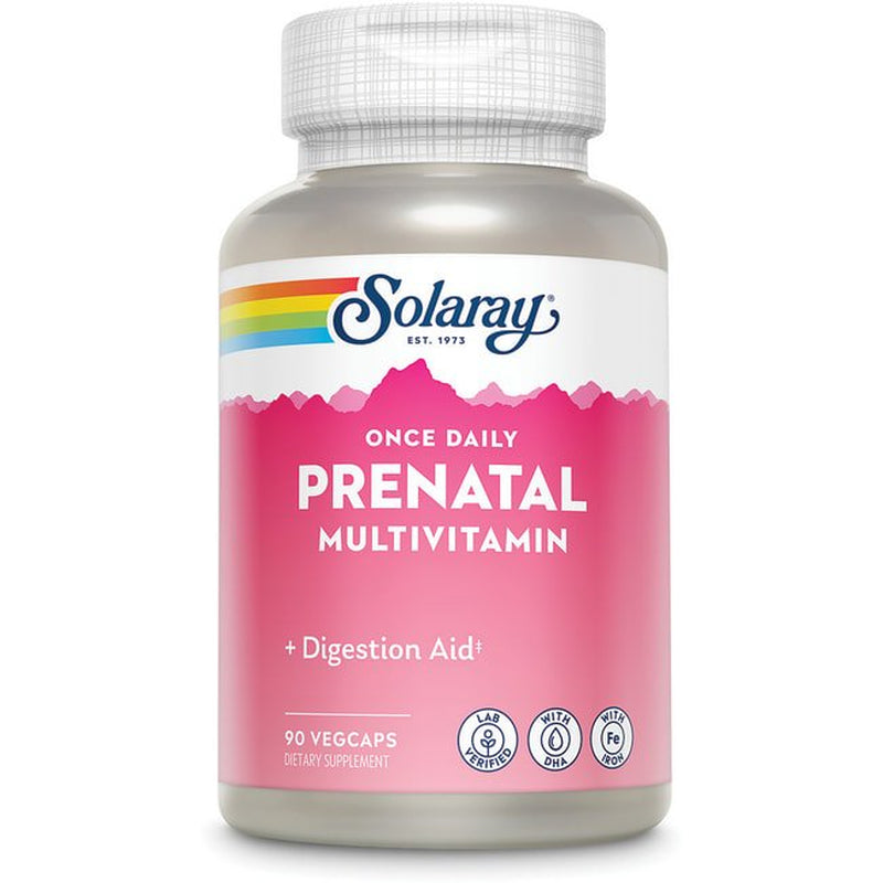Solaray Once Daily Prenatal Multivitamin with Iron & DHA | Morning Ease Herbal Blend & Whole Food Base | 90 CT