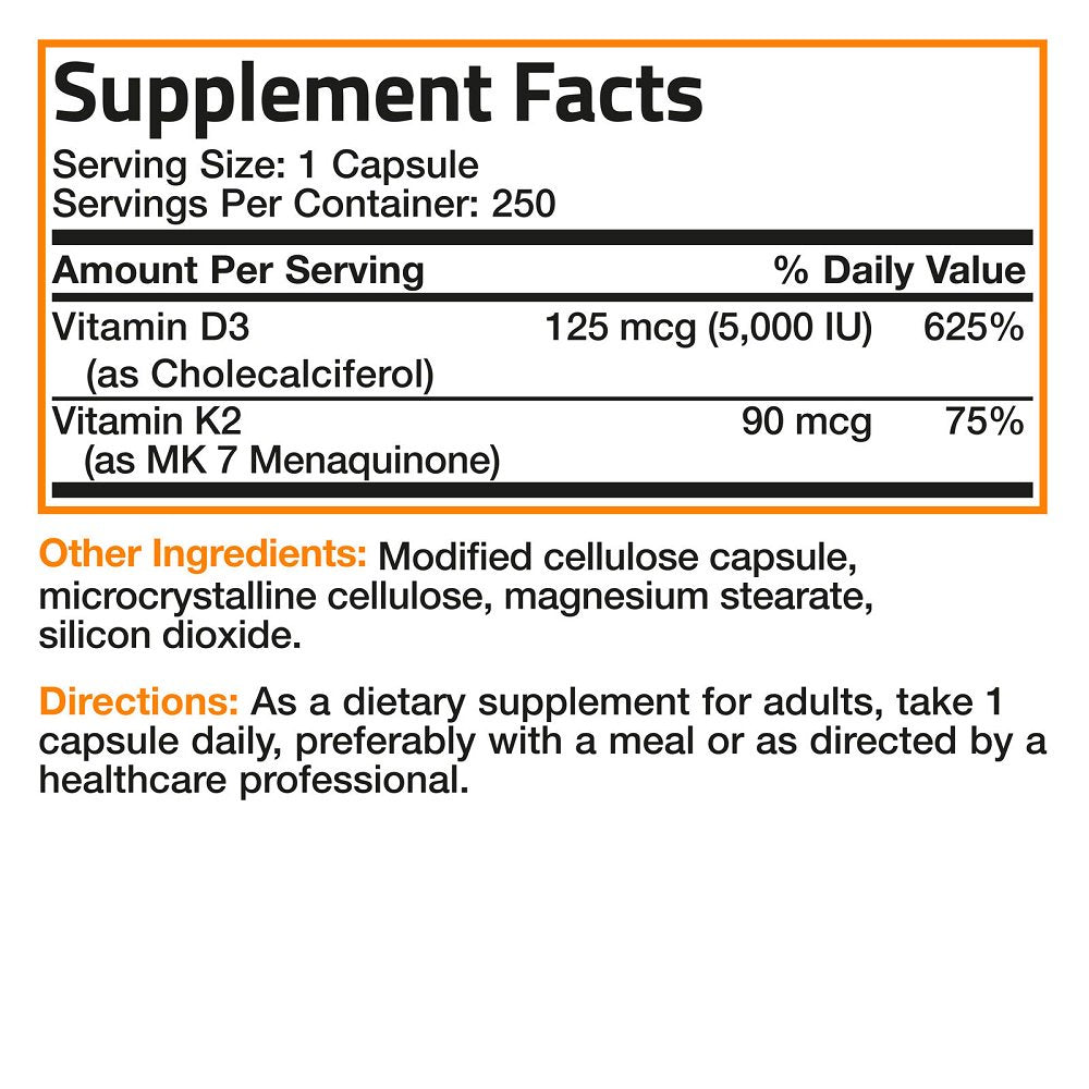 Vitamin K2 (MK7) W/ D3 Bone & Heart Health Non GMO & Gluten Free Easy to Swallow, 120 Count