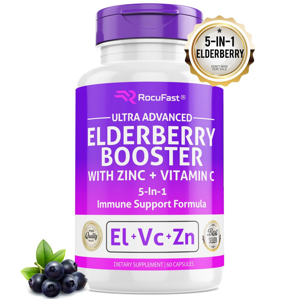 Elderberry Capsule Pills for Immune Support Organic W/ Zinc Vitamin C Echinacea Extract & Garlic Infused Sambucus Supplement for Kids, Adults, Toddlers, and Elderly