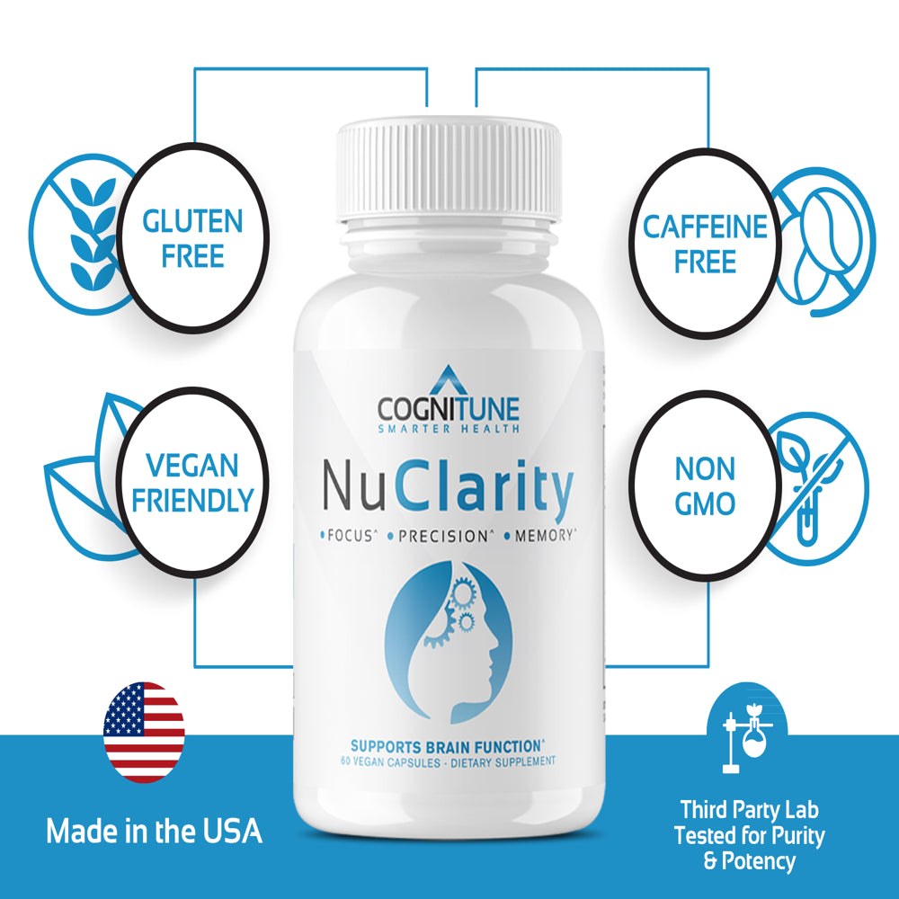 Cognitune Nuclarity Nootropic Brain Supplements for Memory and Focus, Mental Clarity with Ginkgo Biloba, Phosphatidylserine, Alpha Gpc, Bacopa, Rhodiola, Huperzine A, Dietary Supplements - 60 Capsules