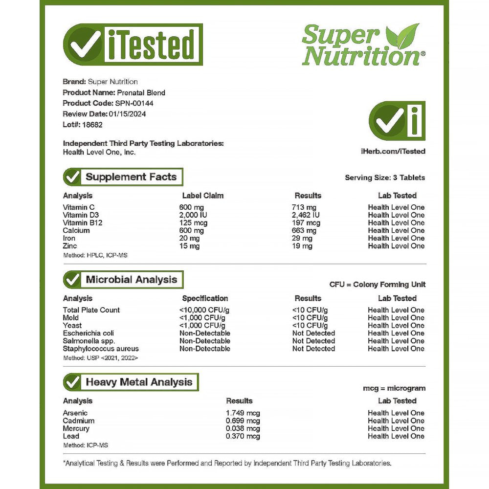 Super Nutrition Prenatal Blend, Multivitamin with Folate and Choline, 180 Tablets